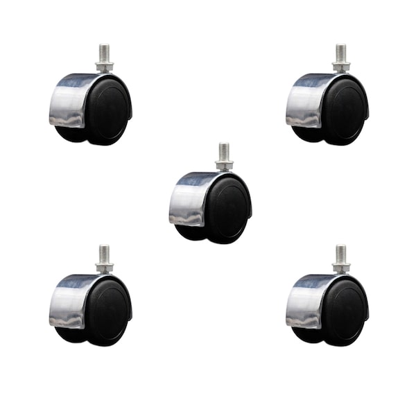 2'' Floor Safe Chrome Hooded Twin Wheel Caster 3/8 Threaded Stem, 5PK